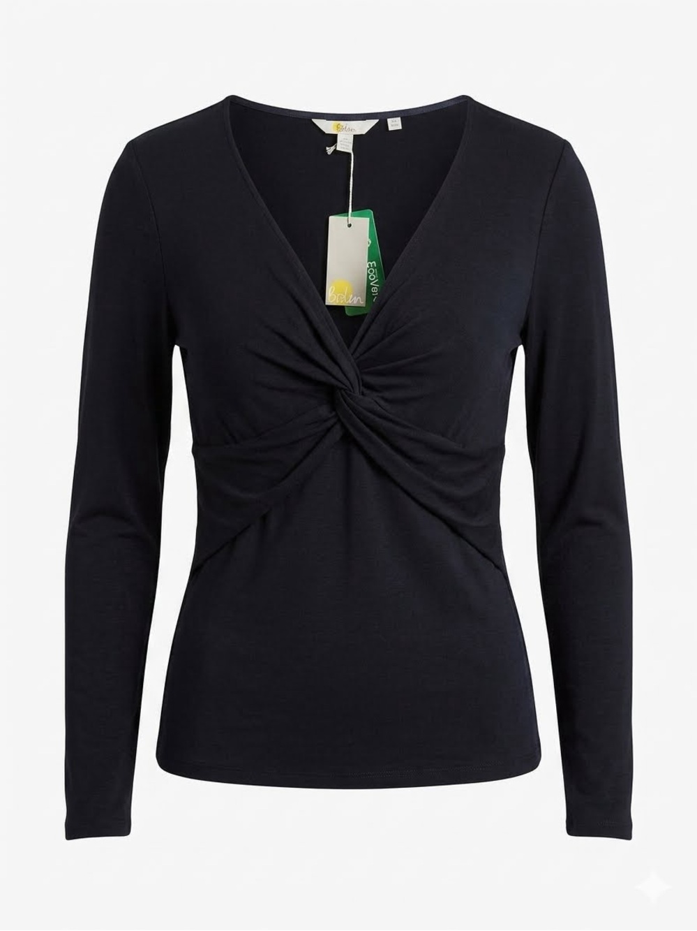 NWT Boden Ponte Twist Front Top Black Long Sleeve V-Neck Size US 10 UK 14 T1124